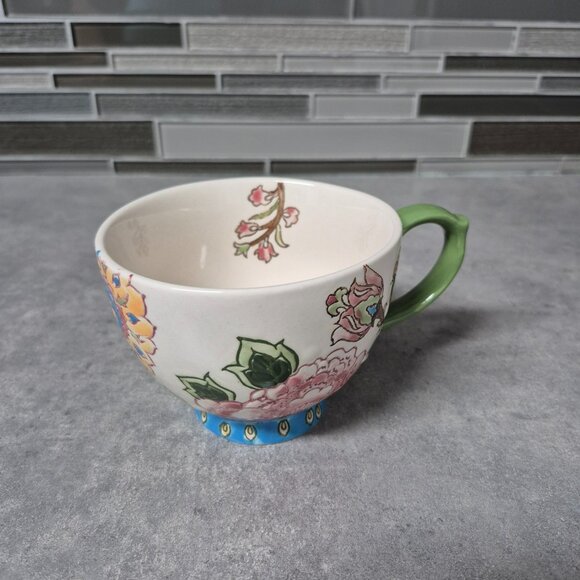 Dutch Wax Handpainted Embossed Footed Floral Coffee Tea Cup Mug - Picture 7 of 10
